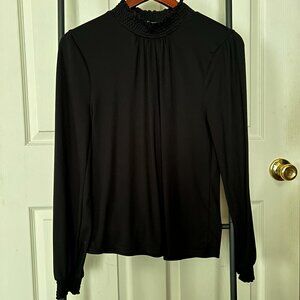 Long-Sleeve Black Turtleneck Blouse